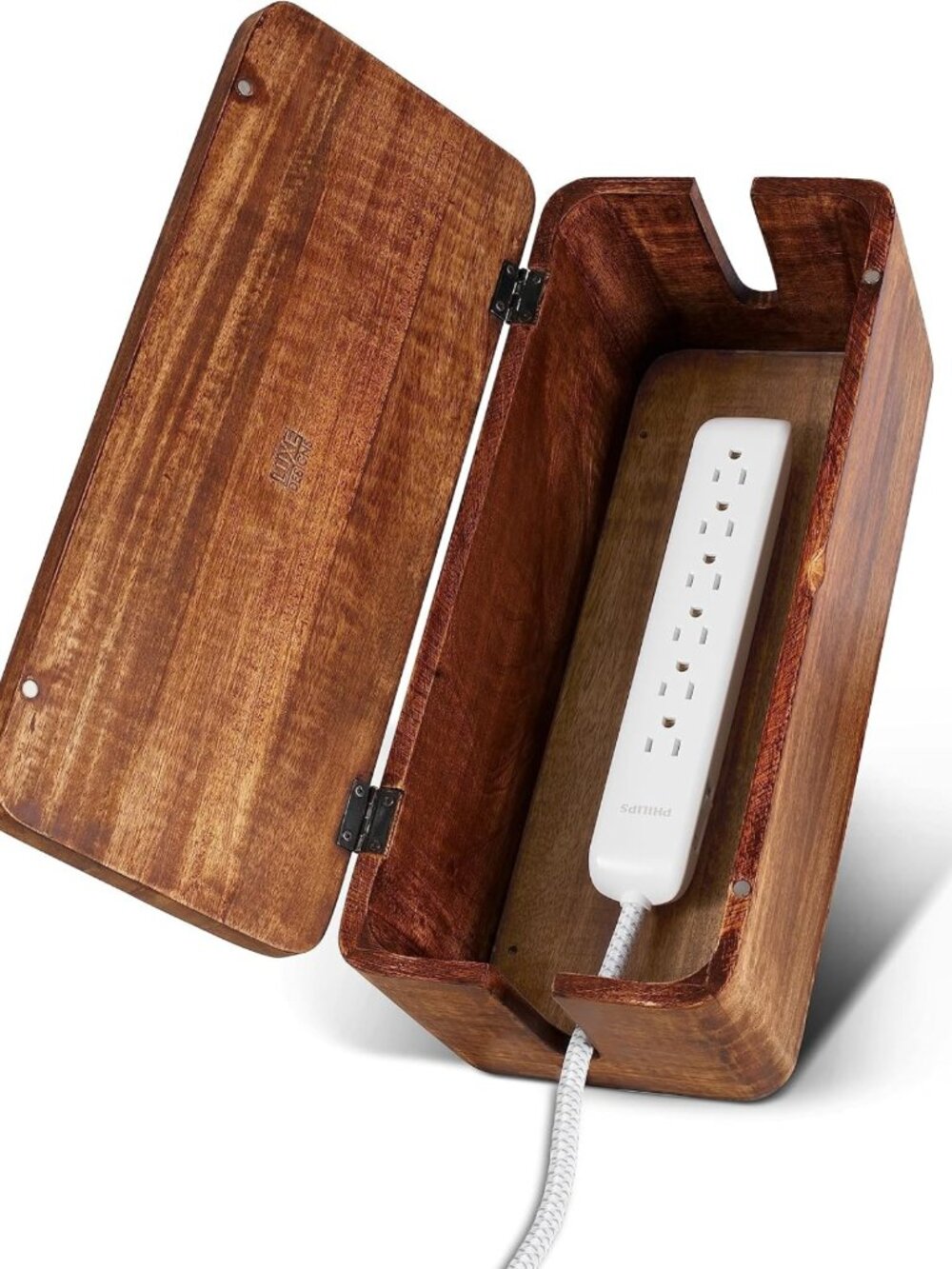 Large Wood Cable Management Box - Stylish Wire Organizer & Power Strip Hider